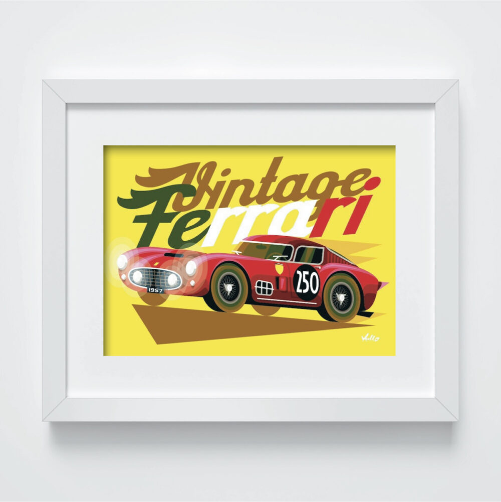 Vintage Ferrari Rouge postcard with frame