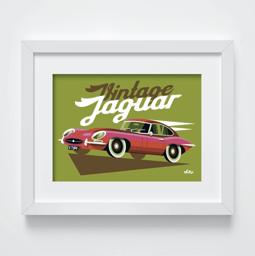 Carte postale Vintage Jaguar avec cadre