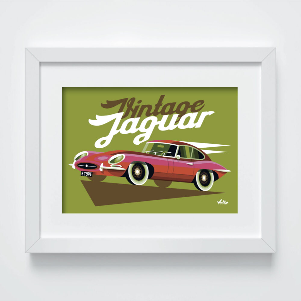 Vintage Jaguar postcard with frame