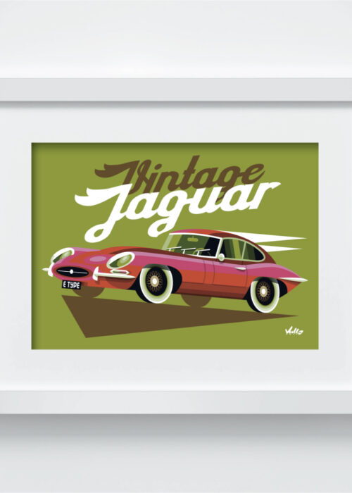 Vintage Jaguar postcard with frame