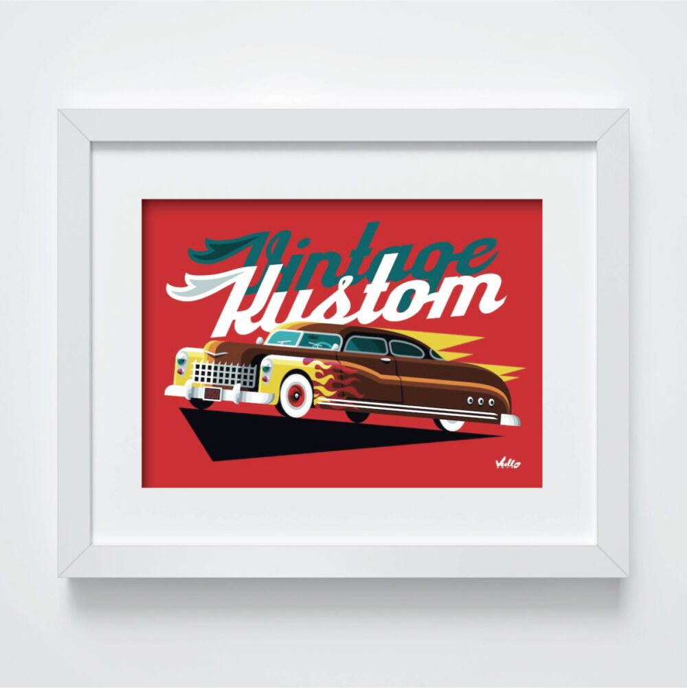 Vintage Kustom postcard with frame