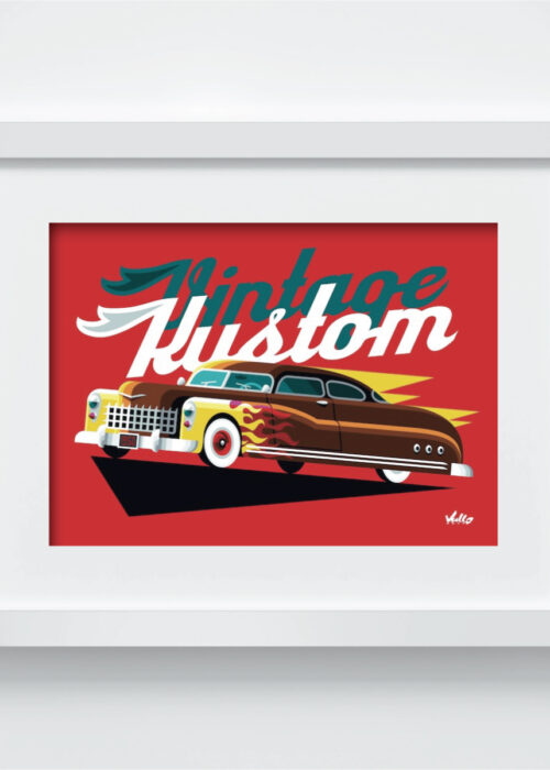 Vintage Kustom postcard with frame