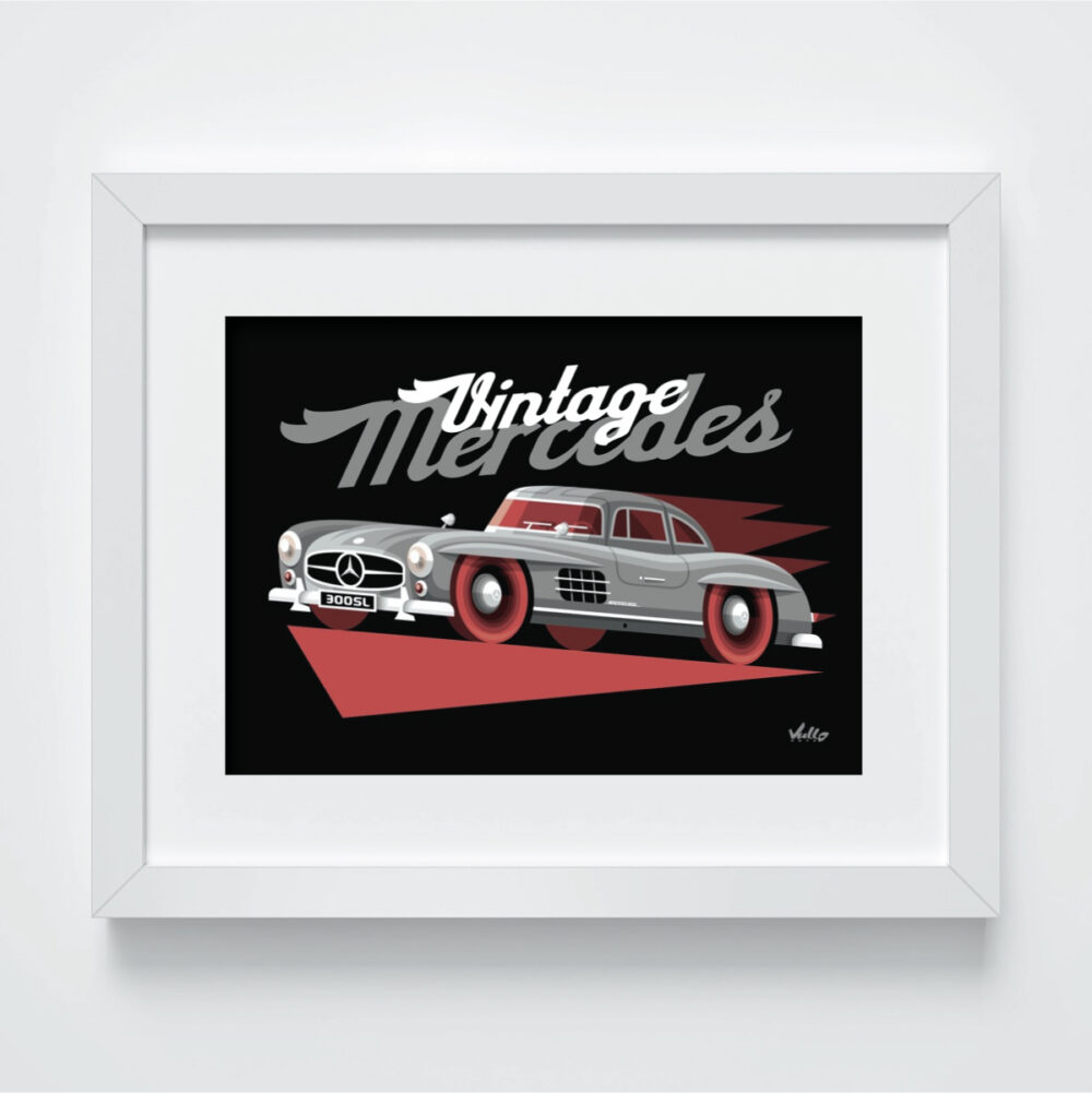 Vintage Mercedes postcard with frame