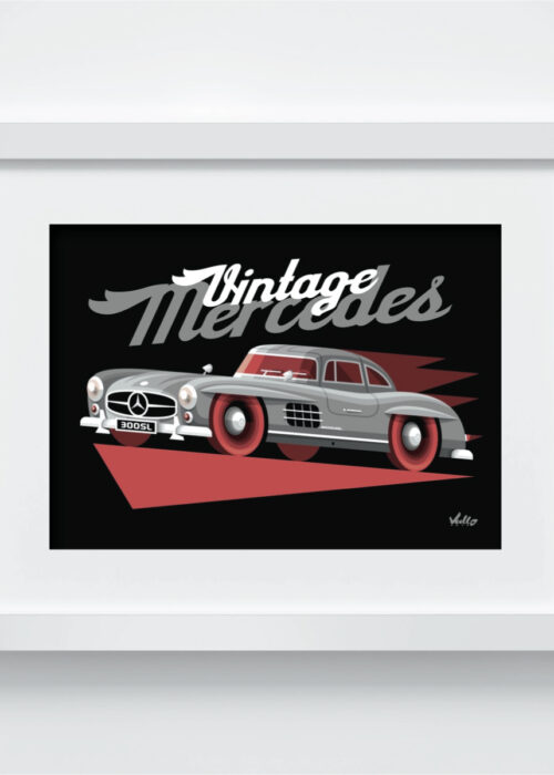 Vintage Mercedes postcard with frame