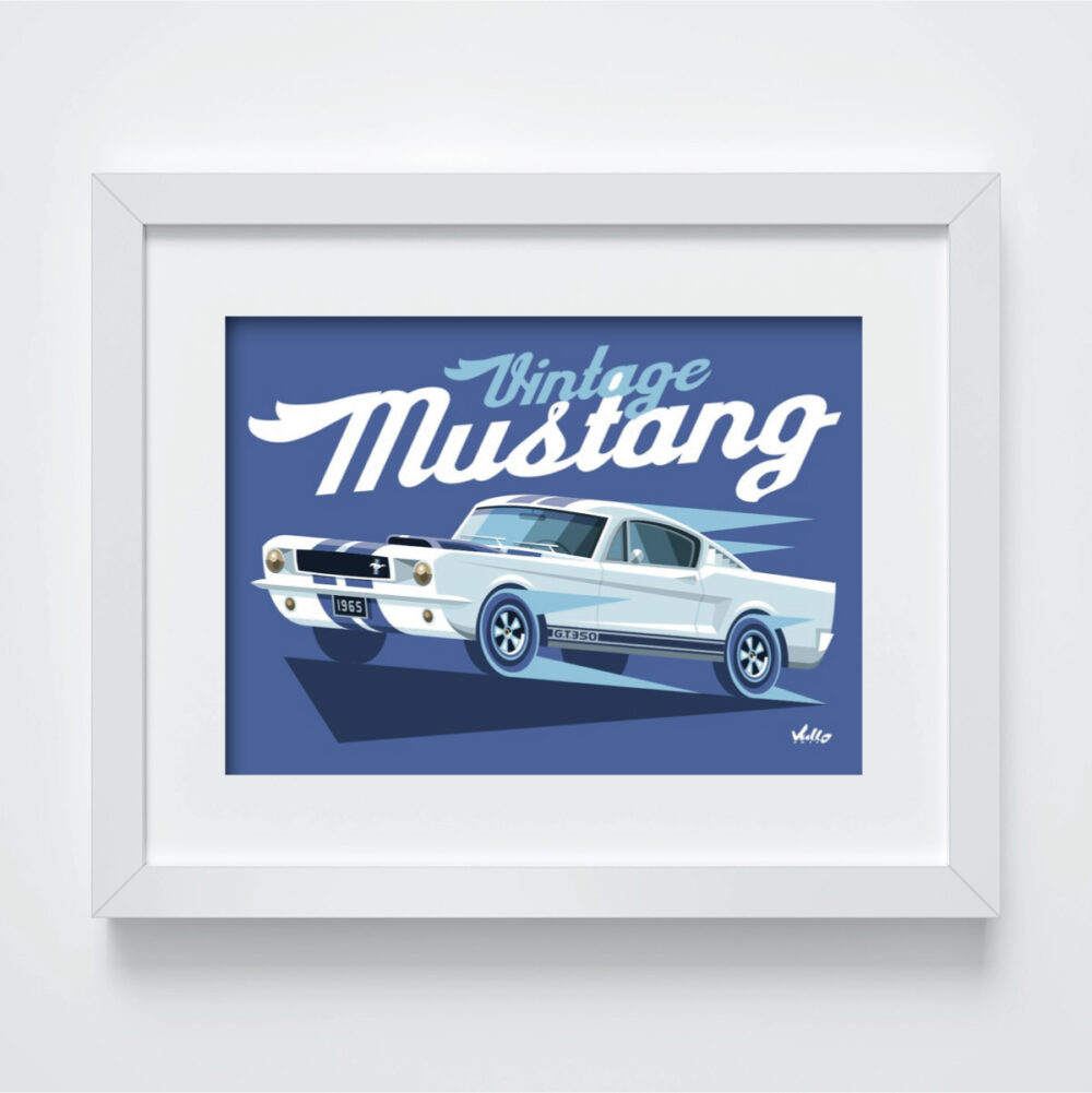 Vintage Mustang postcard with frame