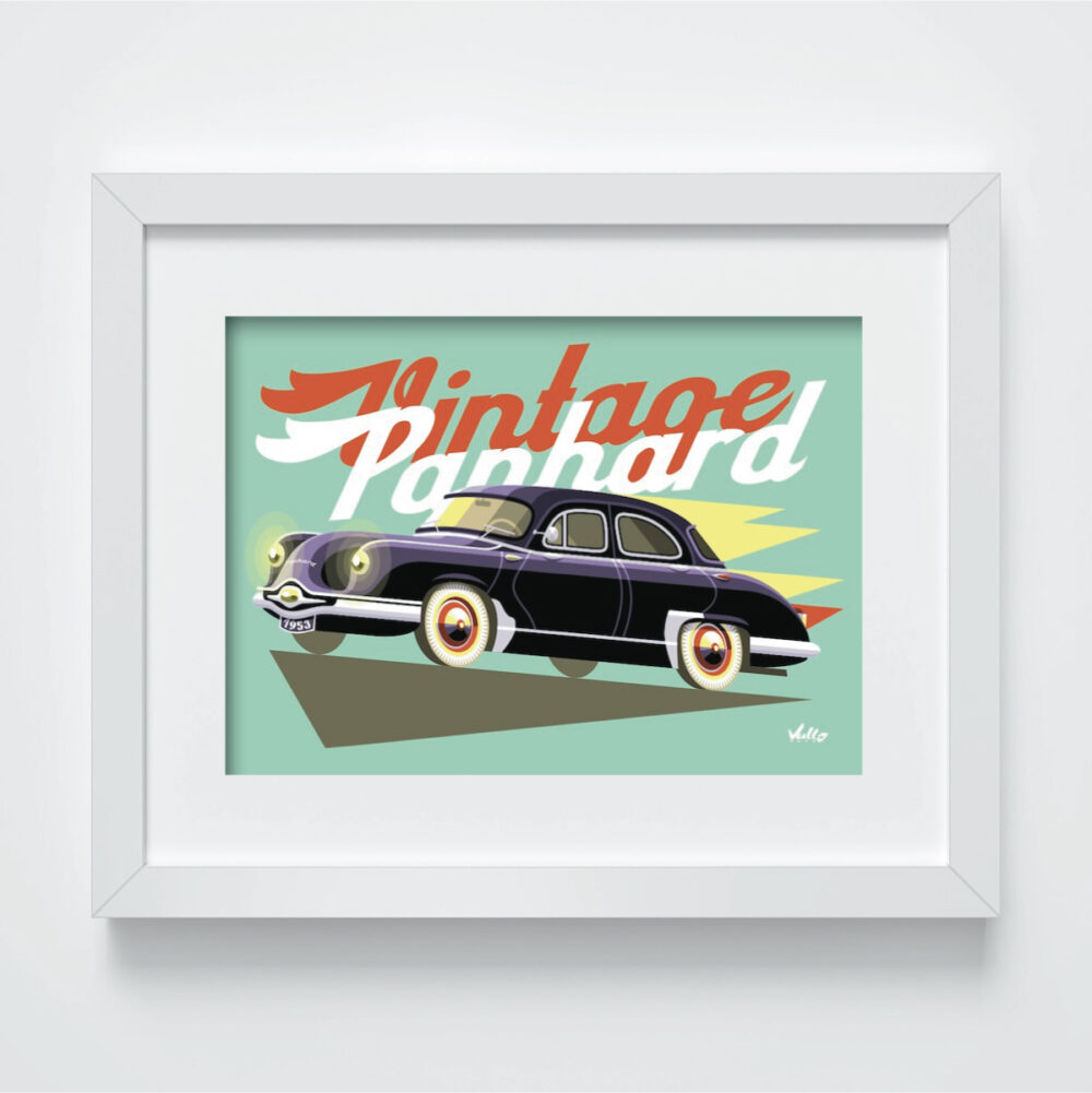 Vintage Panhard postcard with frame