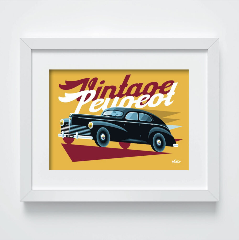 Vintage Peugeot postcard with frame