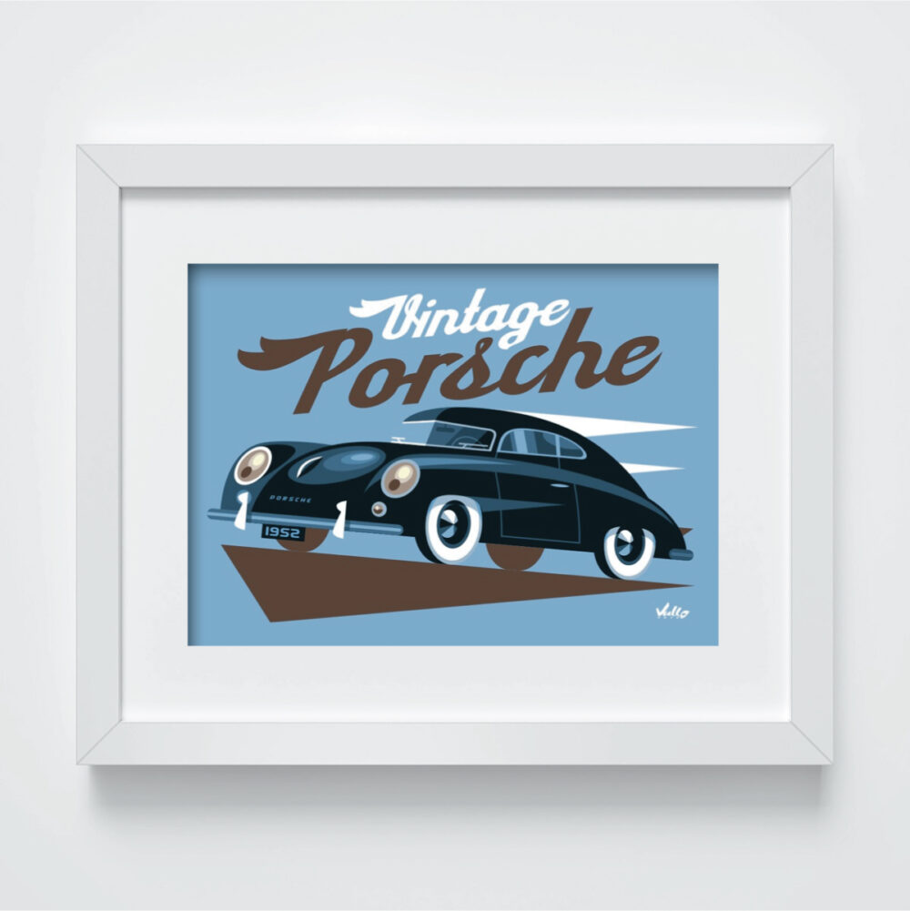 Vintage Porsche postcard with frame