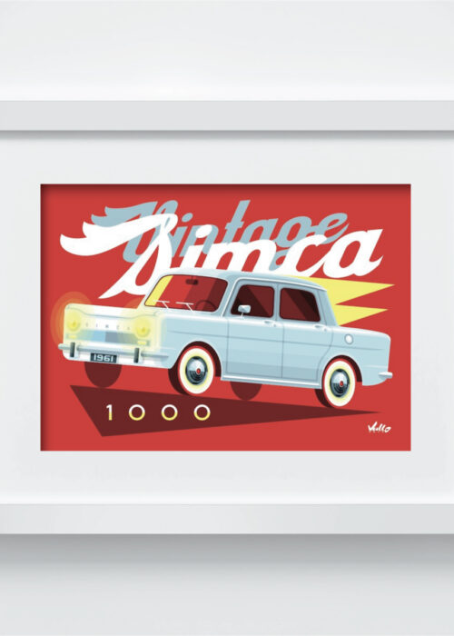 Carte postale Vintage Simca 1000 avec cadre