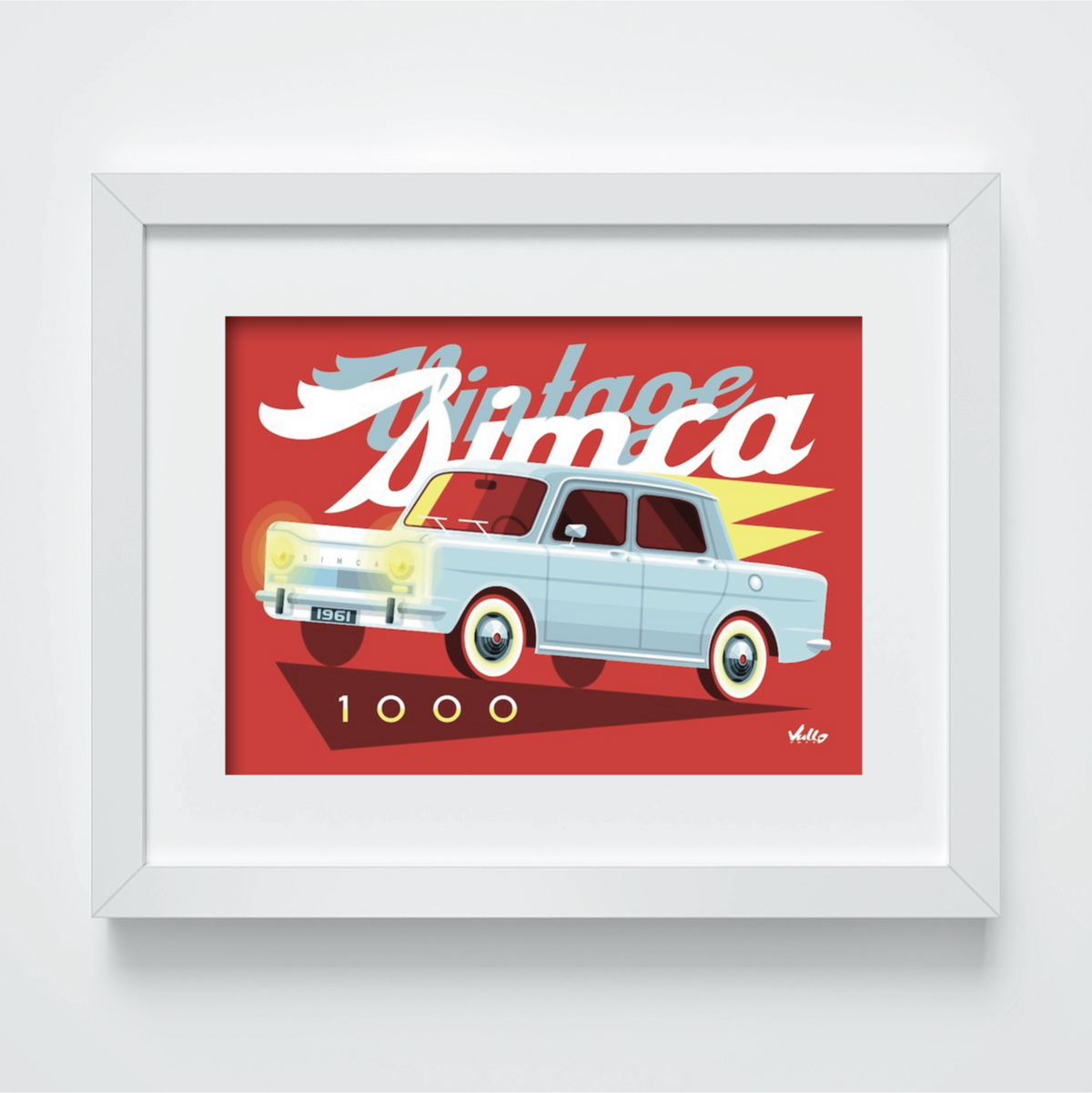 Vintage Simca 1000 postcard with frame
