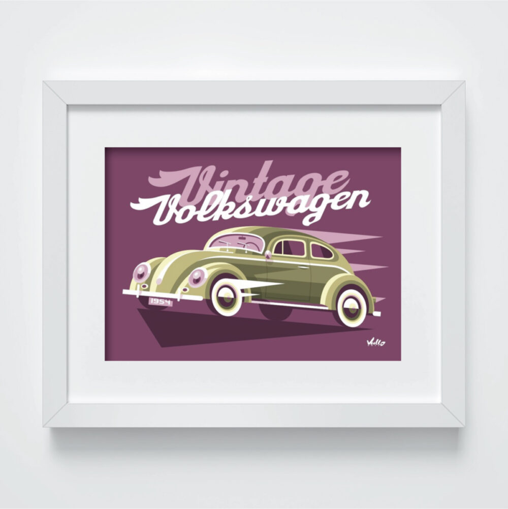 Vintage Volkswagen postcard with frame