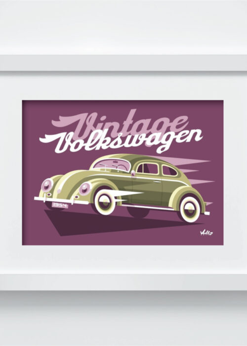 Vintage Volkswagen postcard with frame