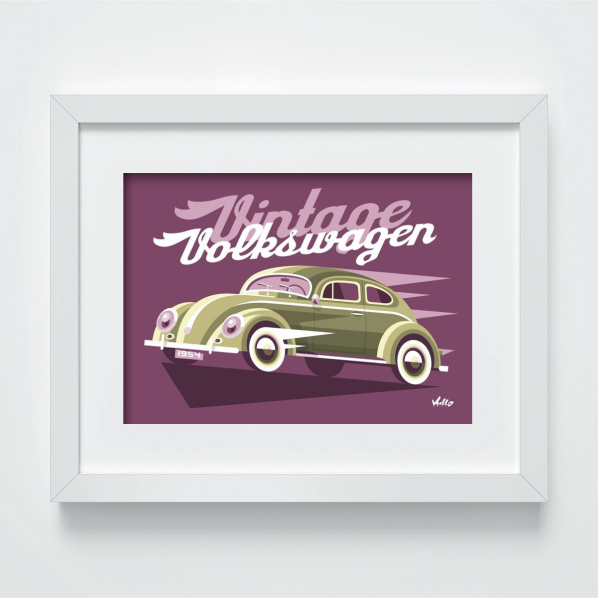 Vintage Volkswagen postcard with frame