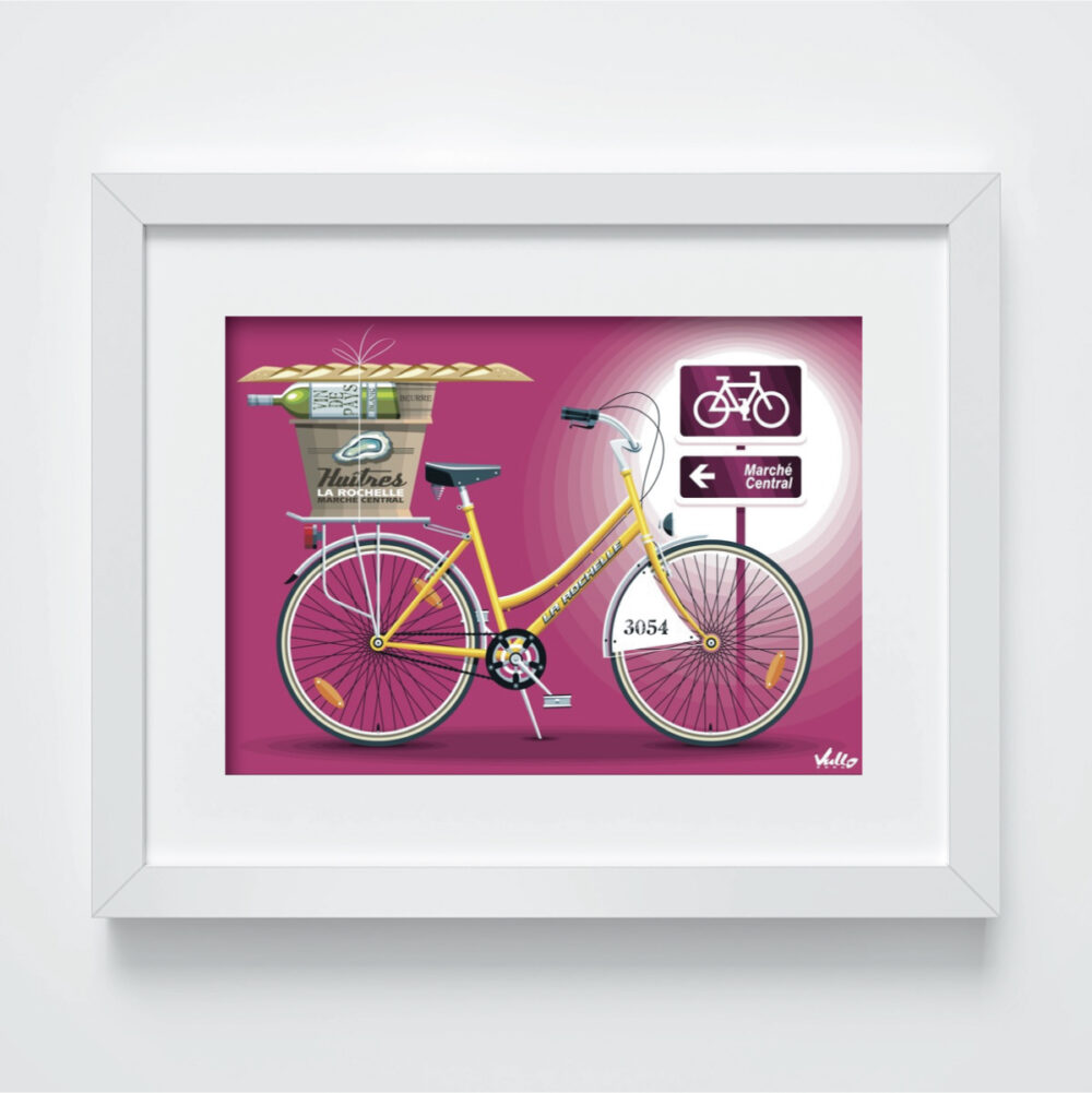 Yellow Vélo postcard with frame